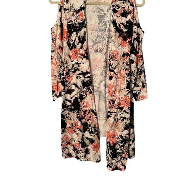Dressbarn Cold Shoulder Floral Print Cardigan Sz 3X Lightweight Layering Piece - Picture 7 of 12
